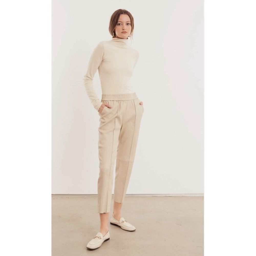 SPRWMN Off White Leather Slim Fit Joggers